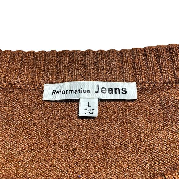 REFORMATION Recycled Cashmere Crewneck Sweater in Cinnamon Brown Size L - Picture 7 of 8